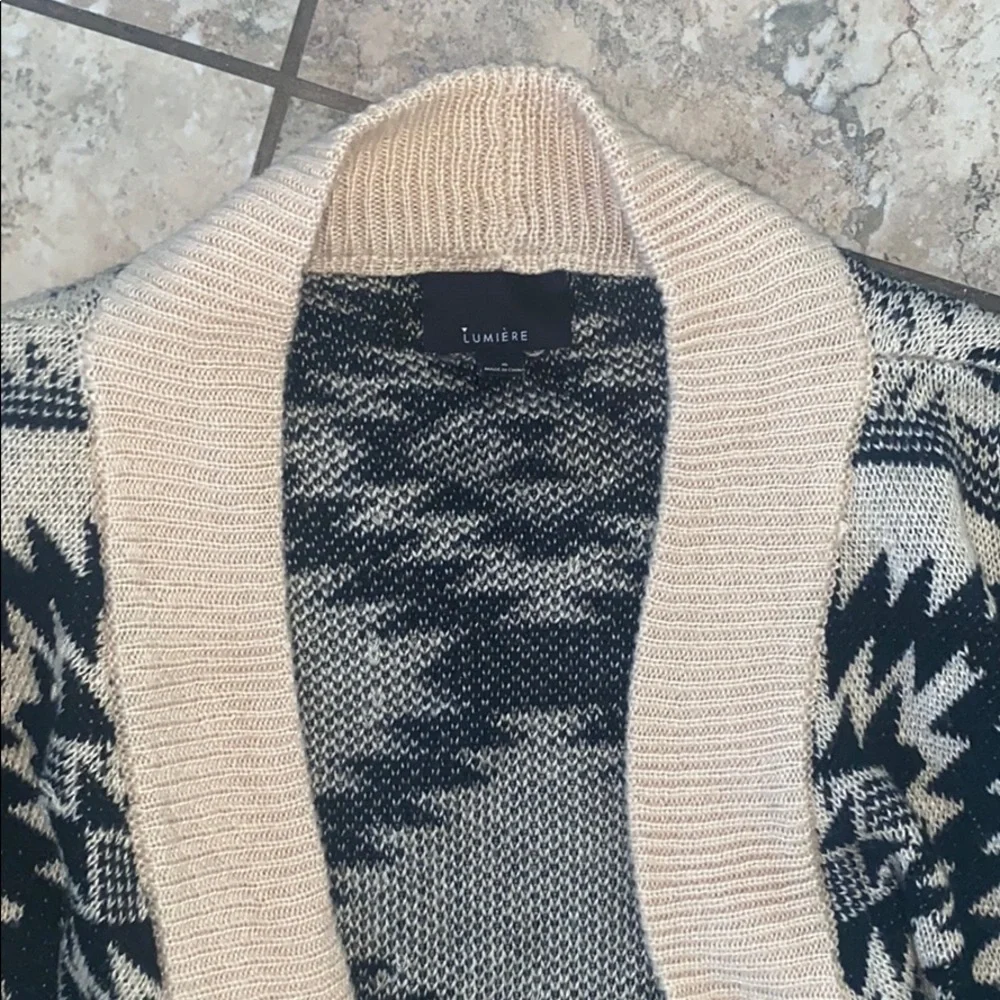 LUMIERE - LONG SLEEVE CARDIGAN - TAN & BLACK - Picture 2 of 4